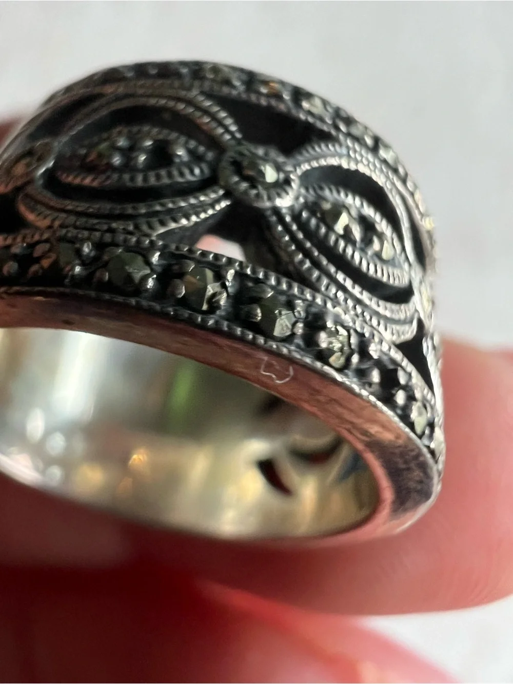 Sterling Silver Marcasite Openwork Filigree Band Ring